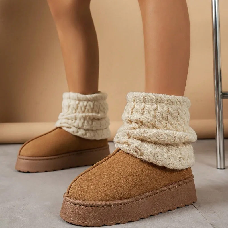 الشتاء لطيف الدافئة سميكة وحيد مريحة الأحذية النسائية أفخم بطانة أنبوب قصير سليم جورب محبوك الثلوج الأحذية #3