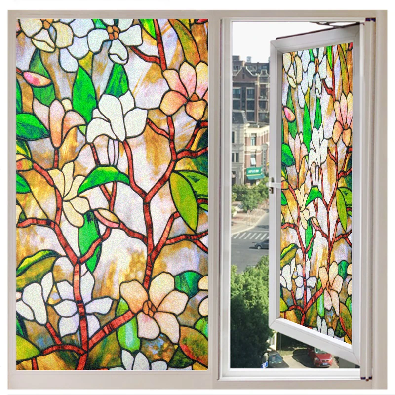 

Colorful Petals Privacy Window Film Static Sticker Glass Adhesive Free Anti UV Heat Resistant Home Door Sticker Bathroom Doors
