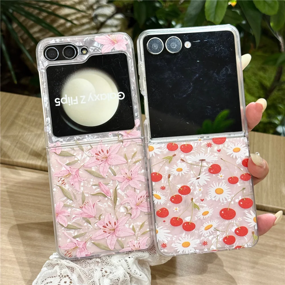 Cute Flower Phone Case For Samsung Galaxy Z Flip 7 FE 6 5 4 3 5G Folding Hard Phone Cover For Samsung ZFlip5 Flip4 Flip3