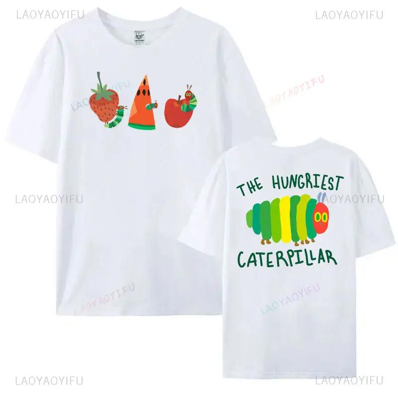 Hungry Little Caterpillar Book Graphic T Shirts Kawaii Manga Short-sleev Tee Unisex Cotton Tshirt Two-sided Printed Casual Tops