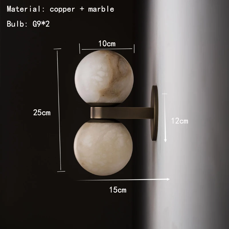 Art Deco natuurlijke marmeren bal wandlamp G9 lamp oud koper voor hoteltrap salon slaapkamer persoonlijkheid blaker