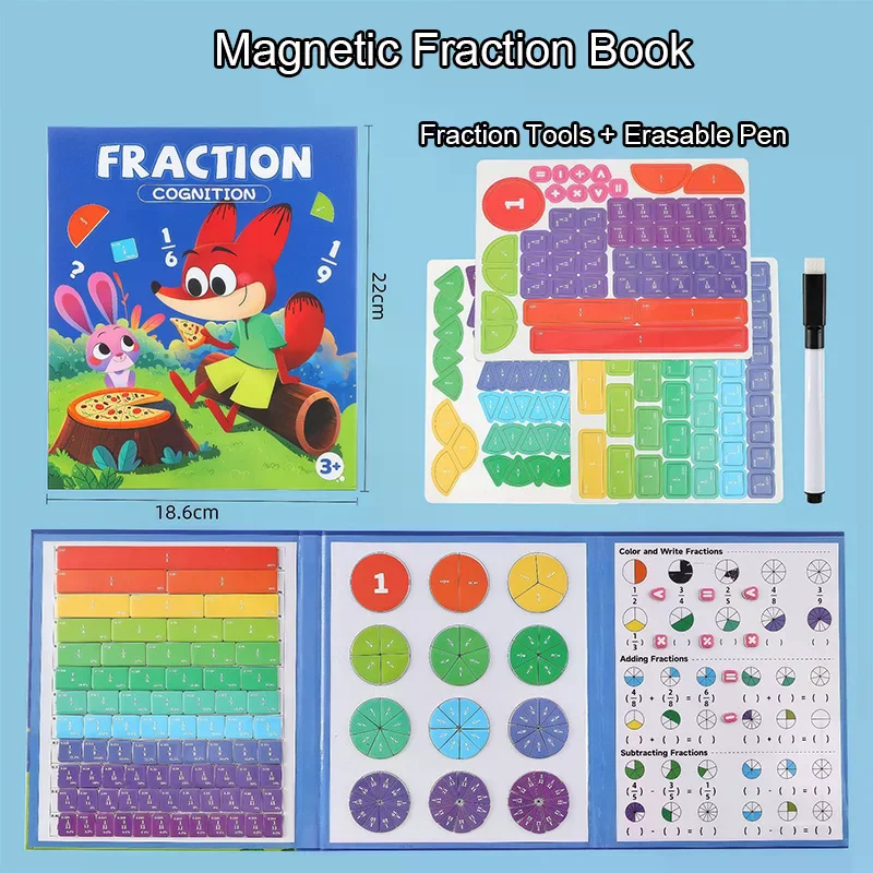 Giocattolo didattico per frazioni magnetiche per bambini - Disco matematico educativo ripiegabile con puzzle con partizione visiva