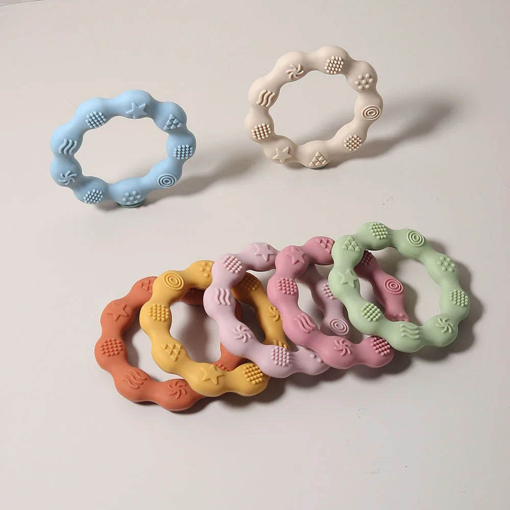 Baby Teether Cartoon Ring Infant Teething Toy Cute Sensory Soothing Gum Soft BPA Free Chew Toy