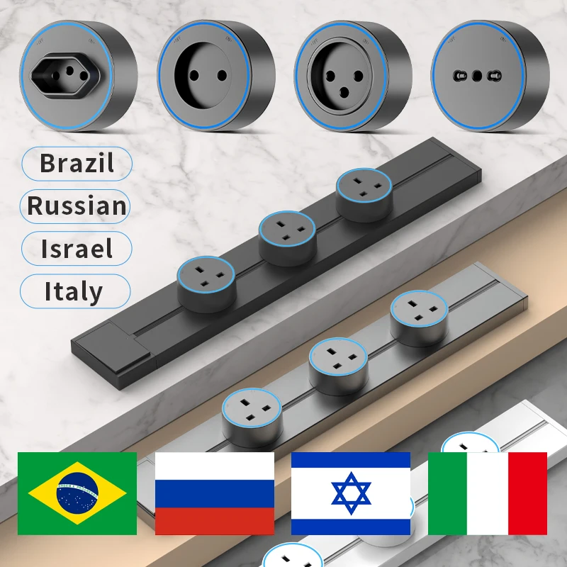 High-end Brazil/Russian/Israel/Italy Wall Power Track Socket Universal Home Kitchen Bathroom Office Sockets 8000W With Switch