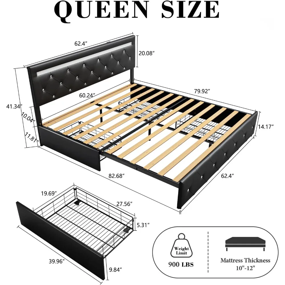 إطار سرير بمنصة بحجم كوين مع لوح رأسي مقاس 49 بوصة، إطار سرير مزرعة مع دعم شريحة خشبية/لا حاجة إلى صندوق زنبركي/سهولة التجميع