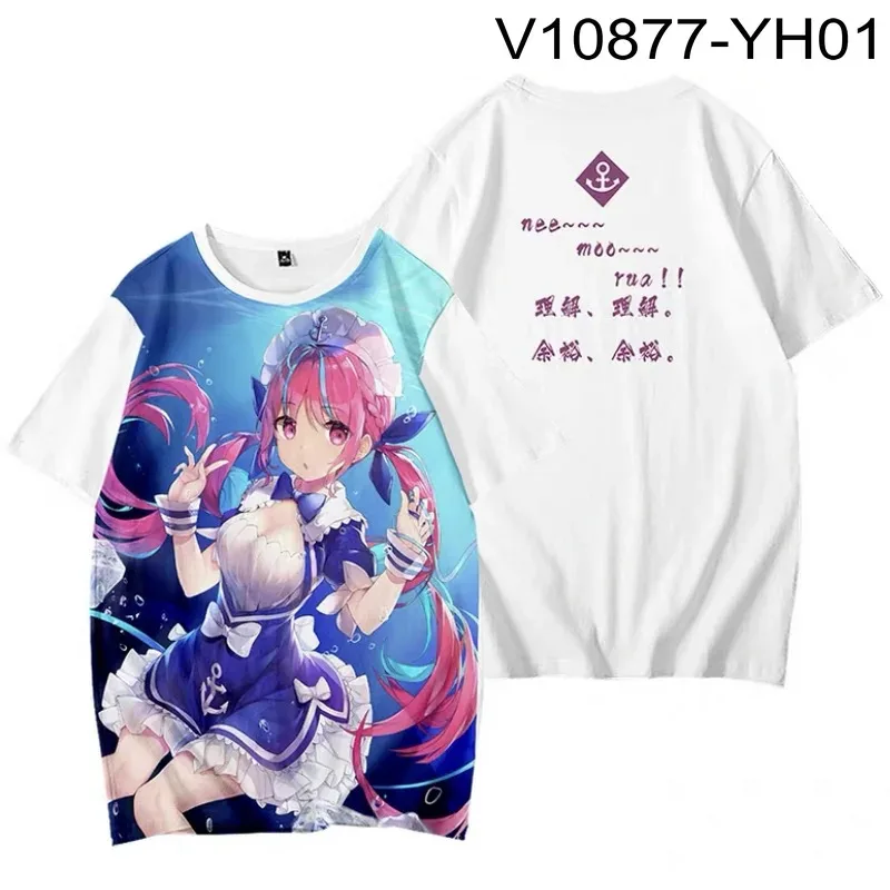 Vtuber minato aqua 3D press ã o camiseta ver ã o moda em torno do pesco ç o manga curta quimono popular streetwear harajuku