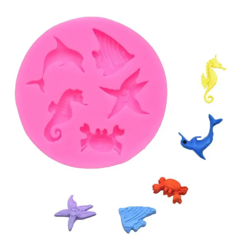 1 pcs Seahorse Starfish Silicone Mold Fondant Chocolate Moulds 3D Dolphin Crab Fish Baking Molud for Cake Decorating Tools