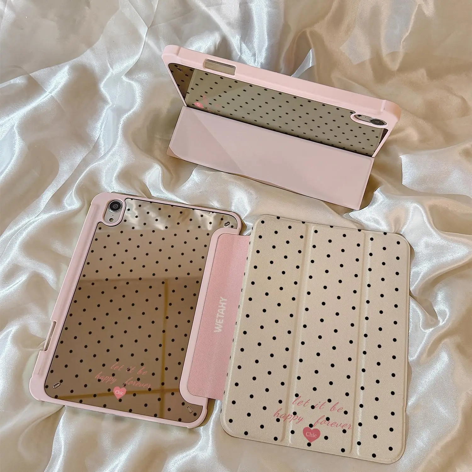 Ins Polka Dots Mirror New Tablet Case For iPad Pro 11 12.9in 13 M4 9.7 10.2 5/6th 7/8/9 10 11th MINI 6 7 Air 5 6 7 Trifold Case