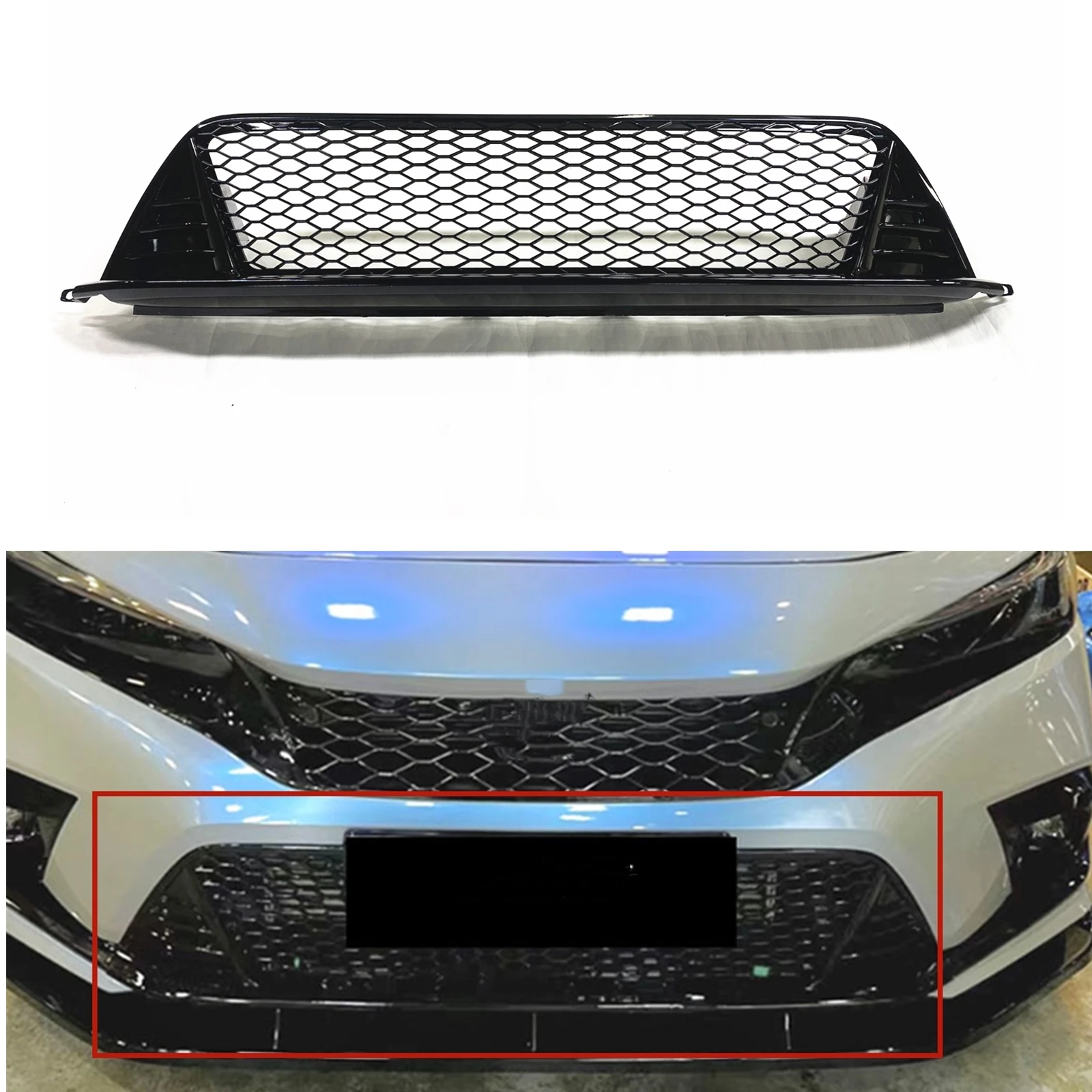 

For Honda Civic 11th 2022 2023 2024 2025 Sedan Front Grille Racing Grill Glossy Black/Matte Black Upper Bumper Hood Mesh Grid