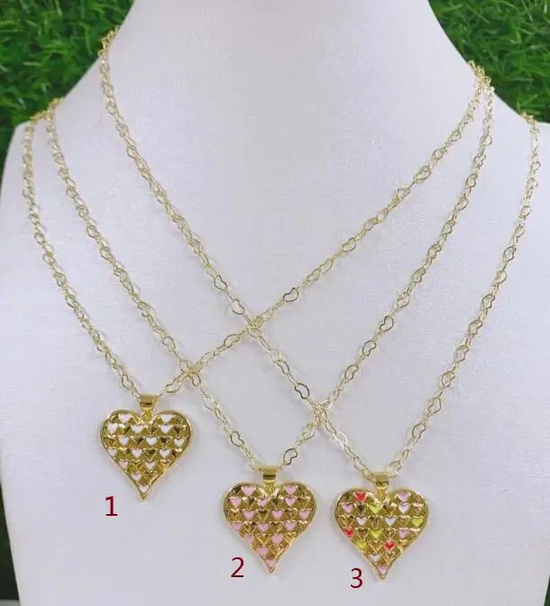 1pcs heart Charm neckace, Gold Silver Cubic Zirconia CZ Paved Religours,yellow pink red Jewelry Necklace fd5d