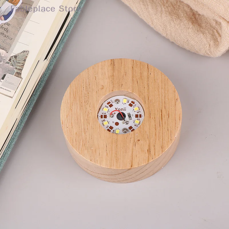 

（Fa）Battery Operated 8/10cm Round Wooden LED Light Dispaly Base Stand Holder Table Night Lamp Base Crystal Glass Art Ornaments