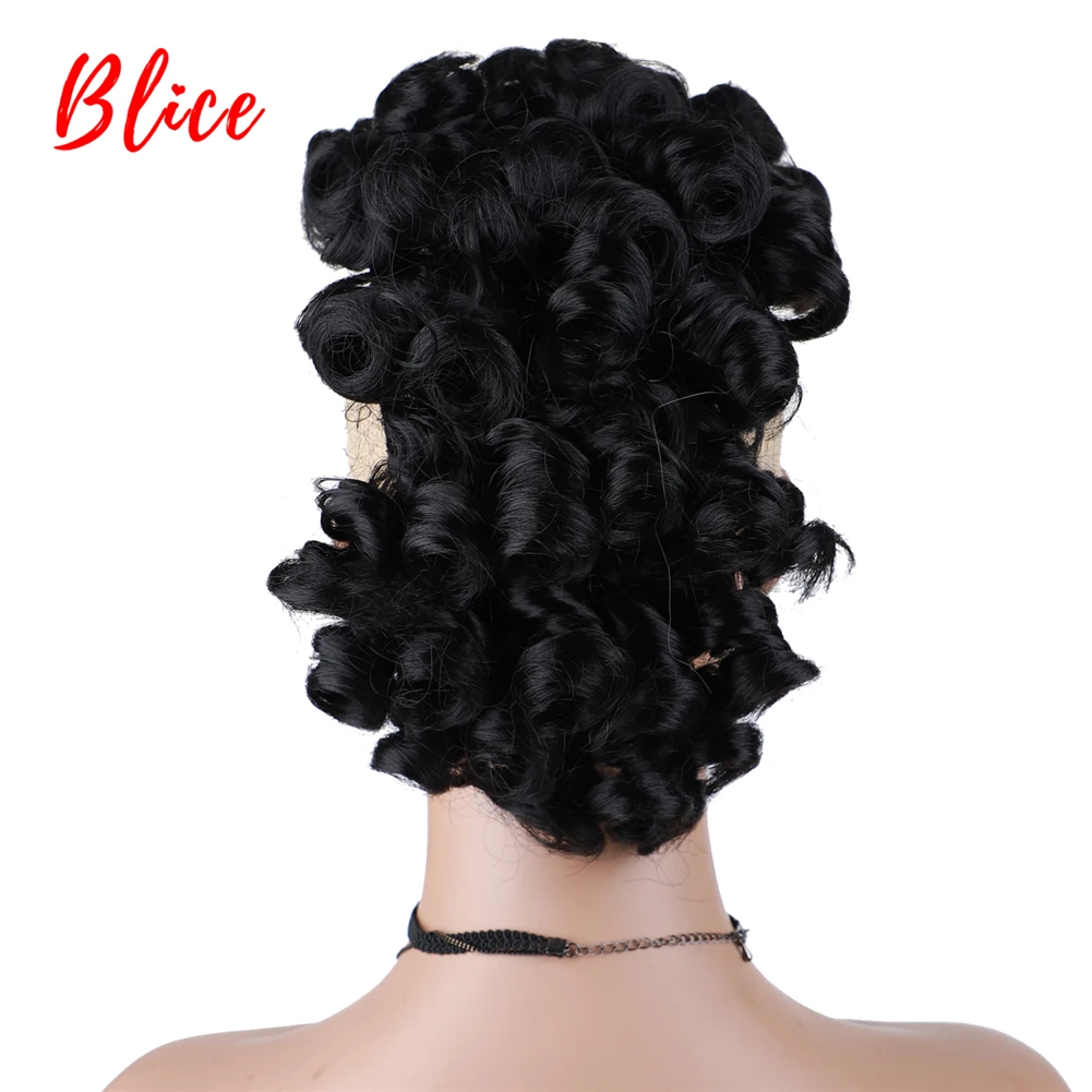 Blice Synthetic High Puff Afro Kinky Curly Short Middle-Part Wig Clips in Hairpiece Hair Extensions Ntural Black Chignon Wig