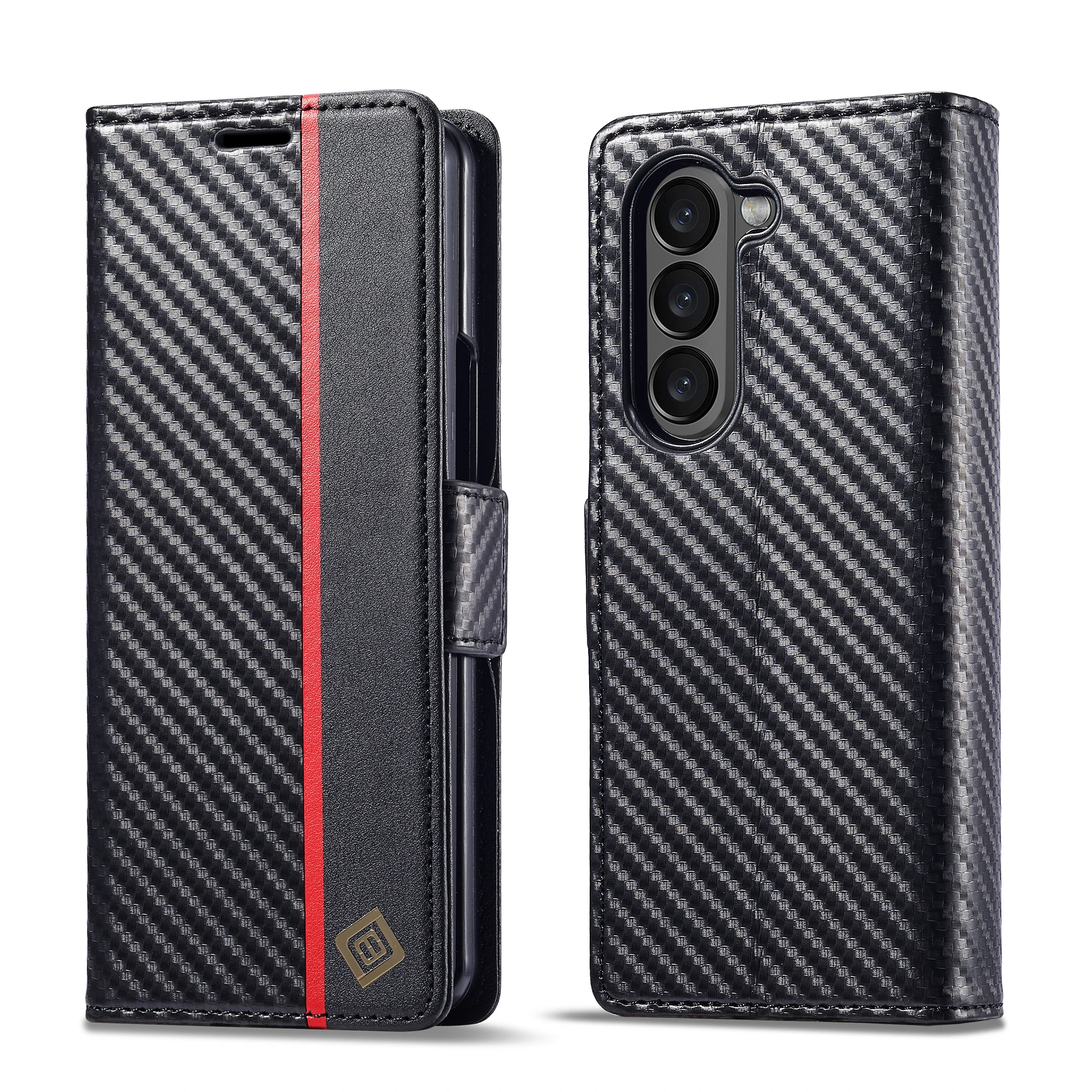 Carbon Fiber Leather Wallet Case For Samsung Galaxy Z Fold 6 5 4 3 5G Fold5 Fold4 Fold6 Magnetic Flip Card Holder Phone Bag Etui