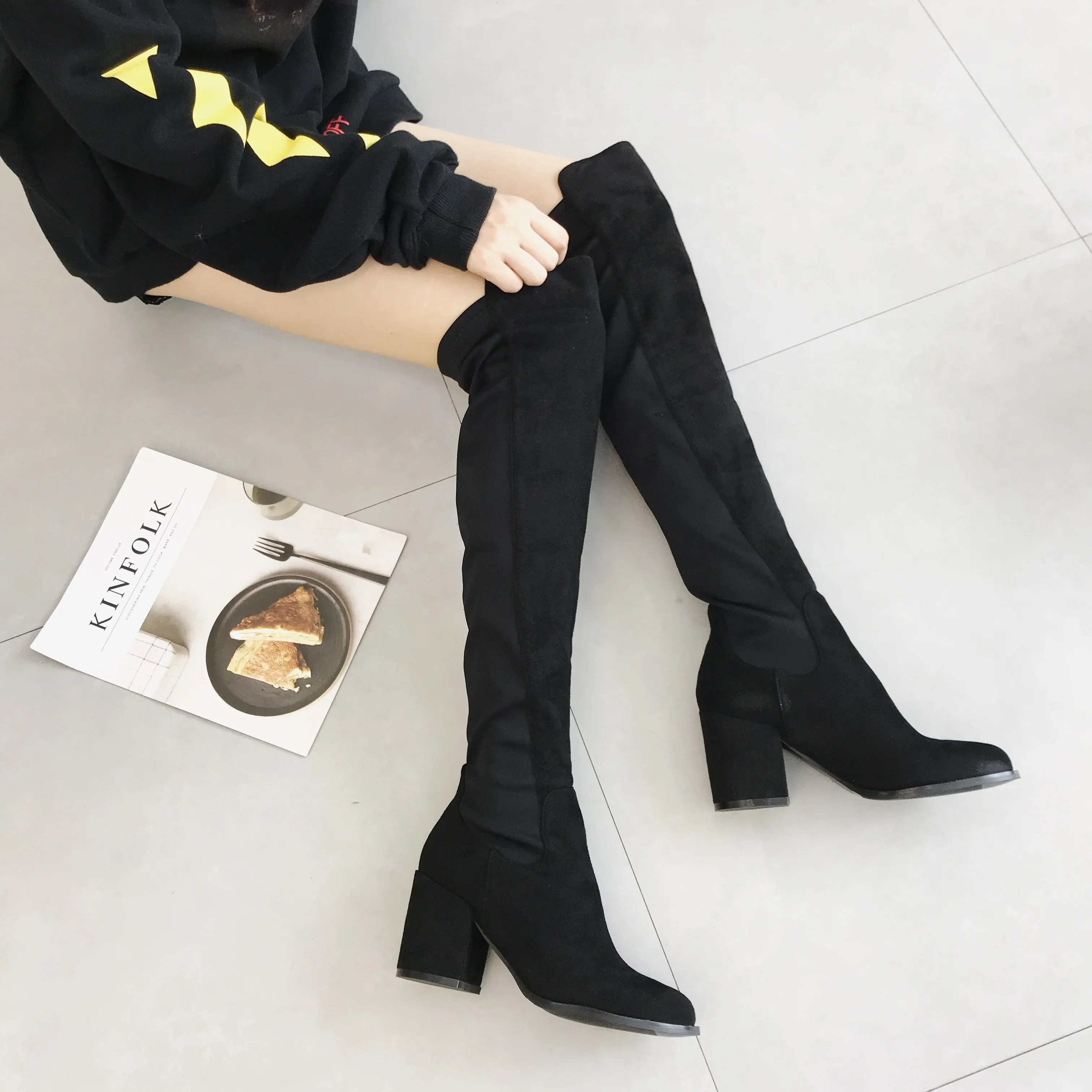 Long Designer Brand Luxury Women Shoes 2024 Lady Boots Suede Elastic Boots Women\'s Round Toe Sexy Over The Knee Boots