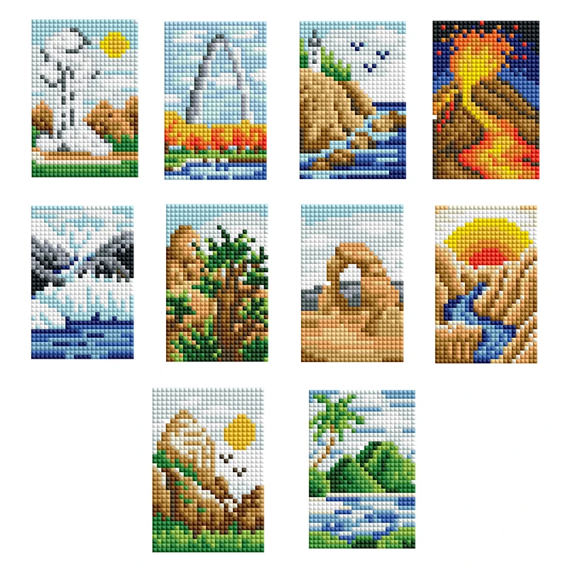 10pcs Mini Diamond Painting River Landscape Full Square Diamond Art Mosaic Picture Craft Kit Christmas Home Decor Handmade Gift