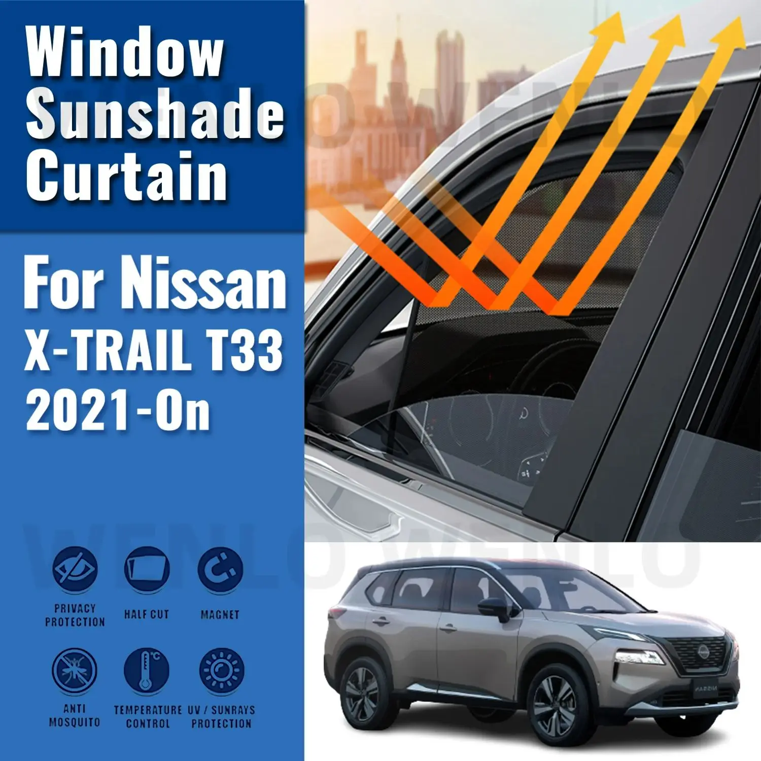 

For Nissan X-TRAIL T33 2021 2022 2023 2024 XTRAIL Magnetic Car Sunshade Front Windshield Mesh Curtain Rear Side Window Sun Shade