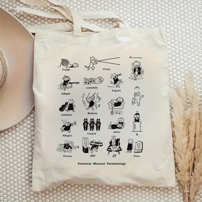 

Bolso de mano creativo con estampado de gato Musical para mujer bolso de hombro duradero reutilizable ecológico para viajes