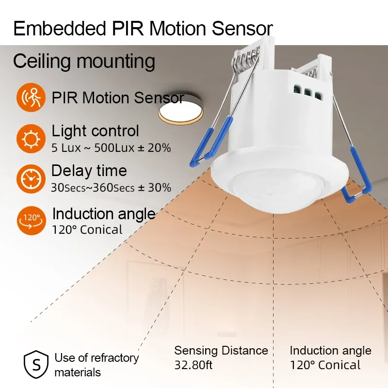 TDL-9956J 360Degree Recessed Automatic Infrared PIR Motion Sensor Switch 12V/220V
