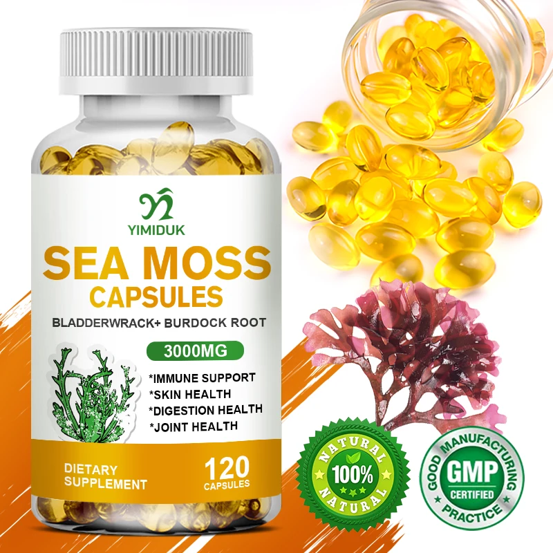 

Органические капсулы из морского мха с корнем лопуха, для повышения иммунитета, поддержки здоровья кожи и суставов, добавок для очищения желоба и щитовидной железы