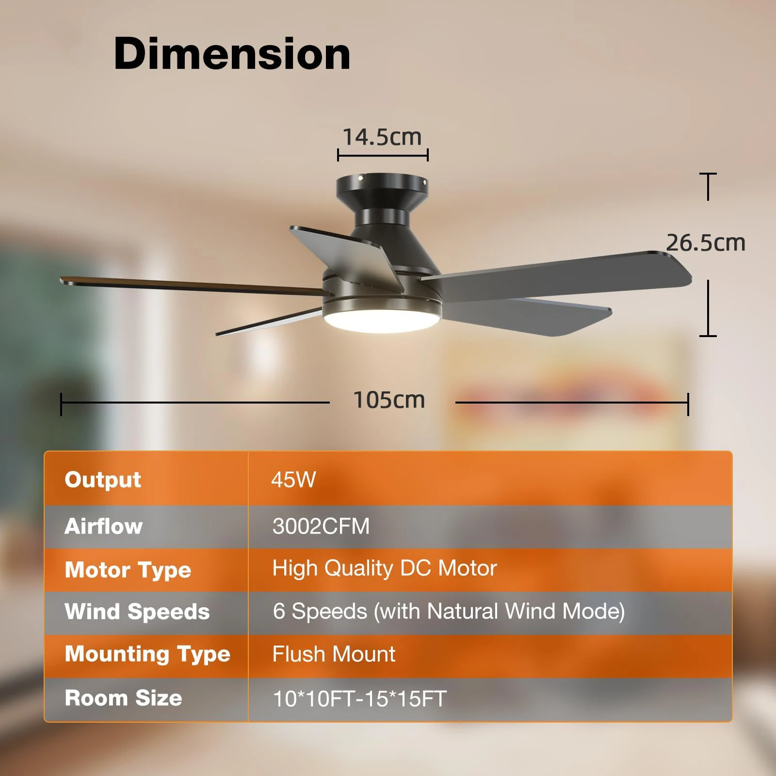 IRALAN Moderner Deckenventilator mit LED-Licht, Geräuscharm mit Fernbedienung, Deckenventilator mit LED-Beleuchtung für Zimmer, Küche, Wohnzimmer