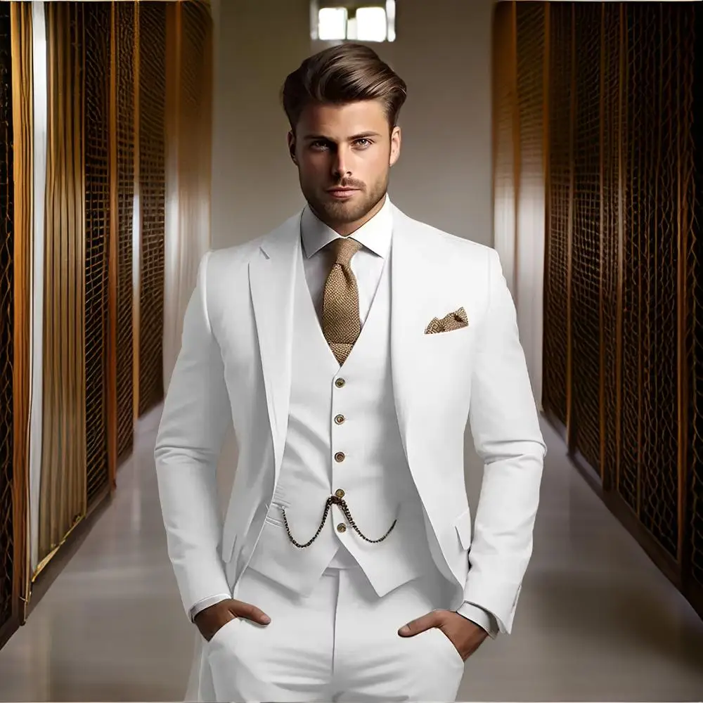 Formal Men's Suits for Groom 3 Pieces Wedding Tuxedo Slim Fit Tailor Made Male Fashion Suit Jacket With Pants Vest 2025