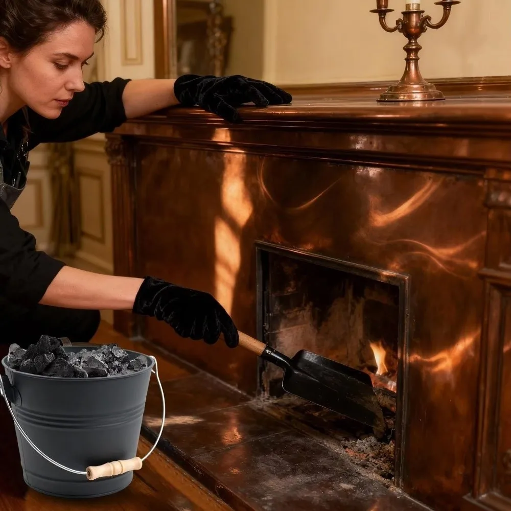 

Ash Removal Fireplace Ash Bucket Large Capacity Heavy Duty Ash Removal Container Rust Resistant with Lid