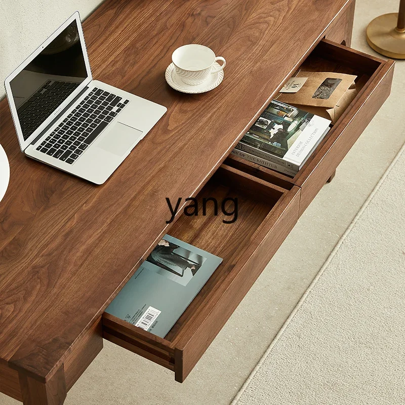 LH black walnut desk solid wood modern simple light luxury computer desk with drawers for home use