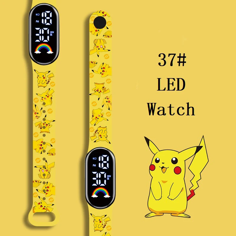 Reloj electrónico LED con correa de Pokémon, pulsera colorida, táctil, resistente al agua, personaje de Anime, Pikachu, relojes de cumpleaños para niños