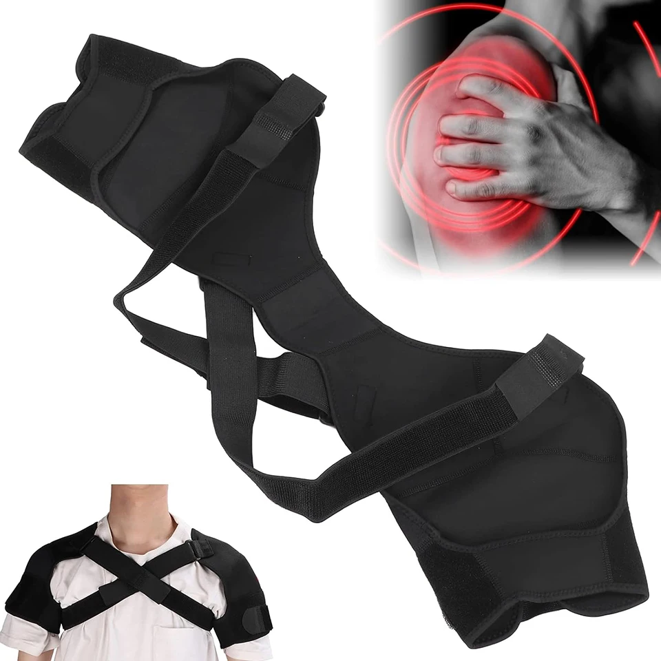 Double Shoulder Brace Wrap Neoprene Protector Compression Sleeve for Pain Relief & Recovery Adjustable Shoulders Support Strap