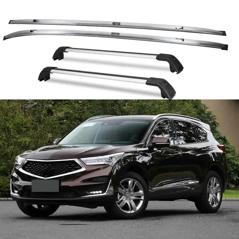 FTAPACCE 4PCS Roof Rail Racks +Cross Bars Luggage Carrier Set Fits for Acura RDX 2019-2024 (Silver RR+Silver Black CB)