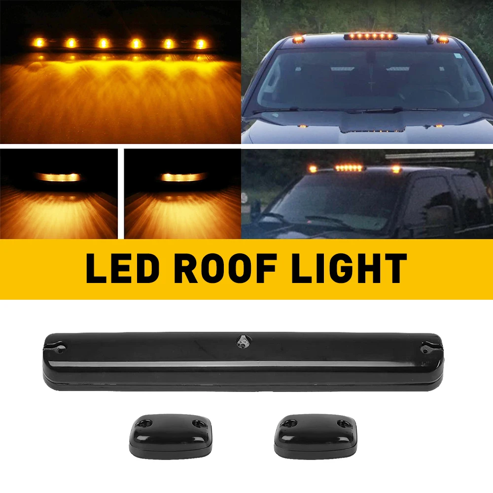 

3Pcs Yellow LED Cab Roof Marker Light Assy For Silverado Chevy GMC Smoked Lens Cab Marker Light Roof Top Running Light
