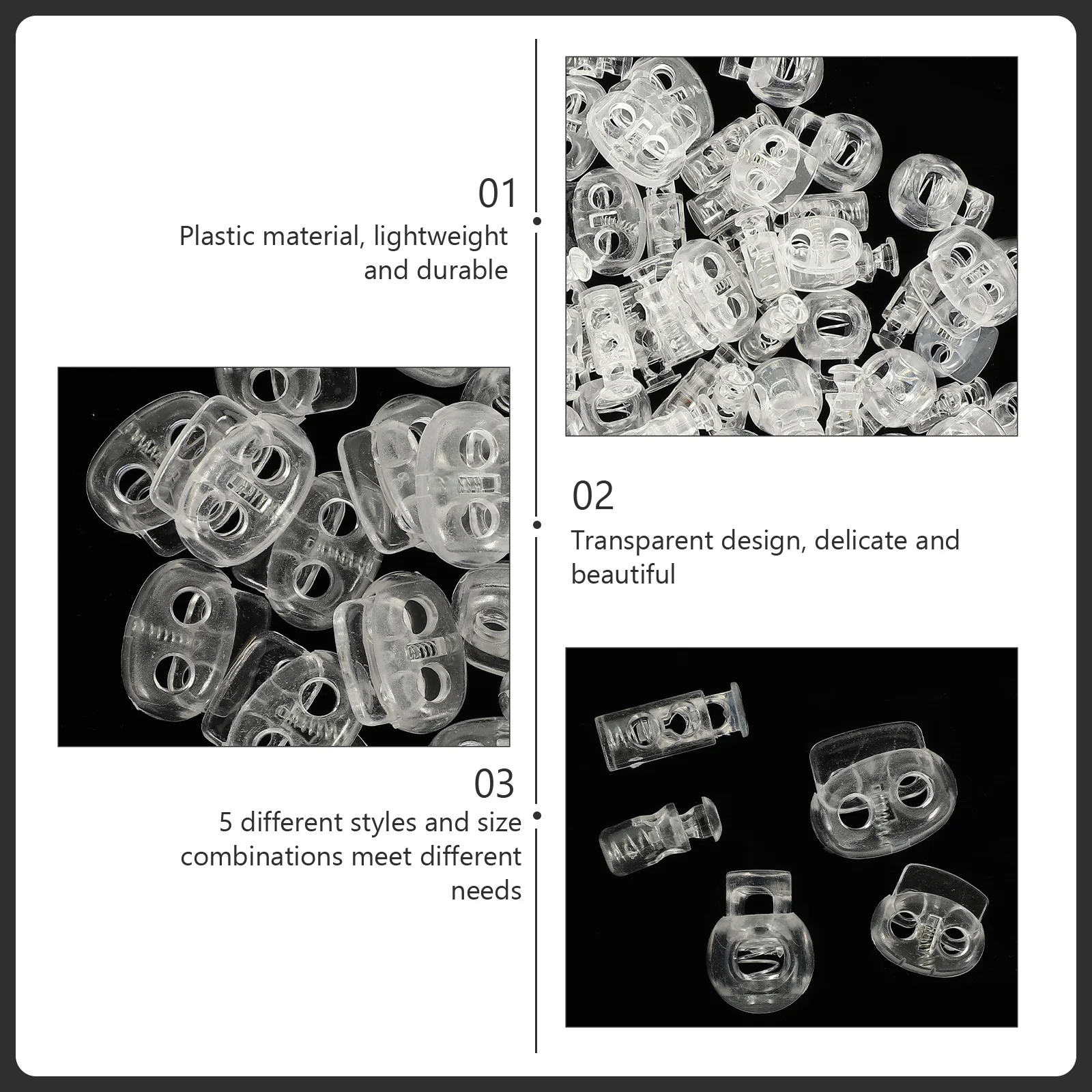 

100Pcs Wear Resistant Spring Cord Locks Plastic Buckles Adjustable Fastener Toggles for Drawstrings Clothes Lanyards DIY