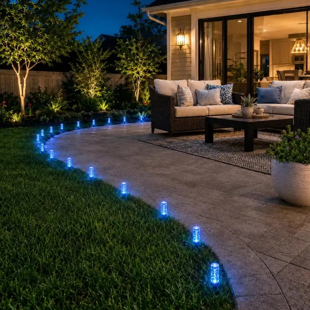 Outdoor Waterproof Garden Path 20/40pcs Solar Pathway Lights Set Led Multicolor Bubble Garden Stakes Waterproof Outdoor