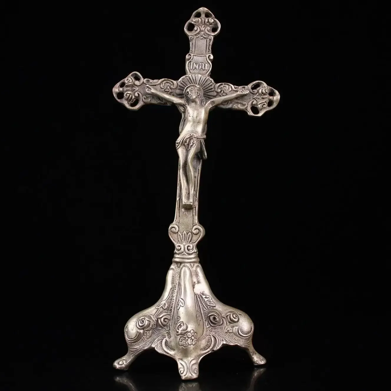 Old Qing Dyansty Antique antique silver the cross statue,Handmade