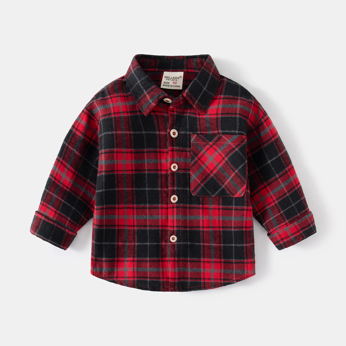 Baby Boys Plaid Long Sleeve Shirt Spring Lapel Comfort Cotton Handsome Boys Shirt