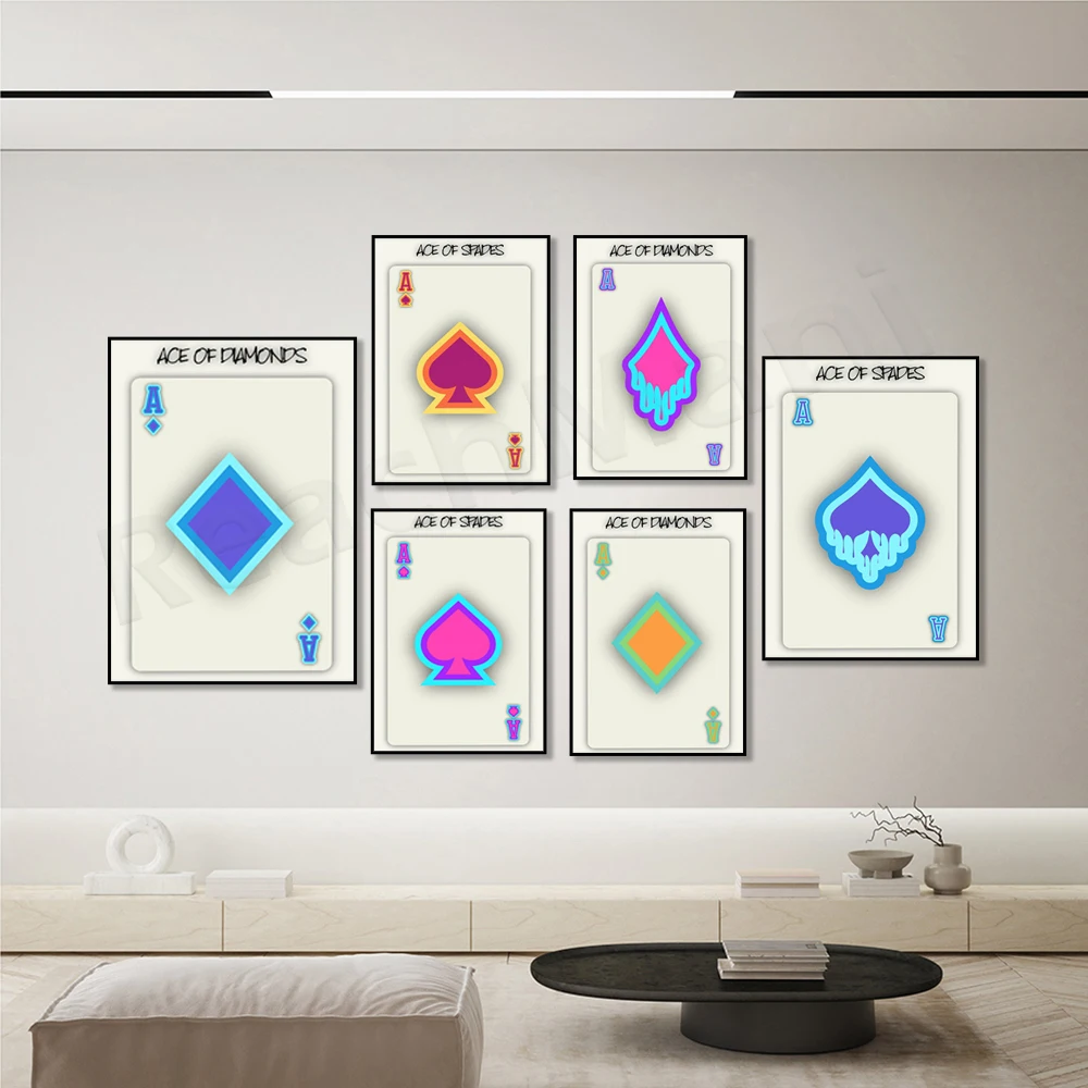 Playing card poster, Ace of Spades, Ace of Diamonds, colorful playing cards, trendy print, unisex art, playroom decor poster