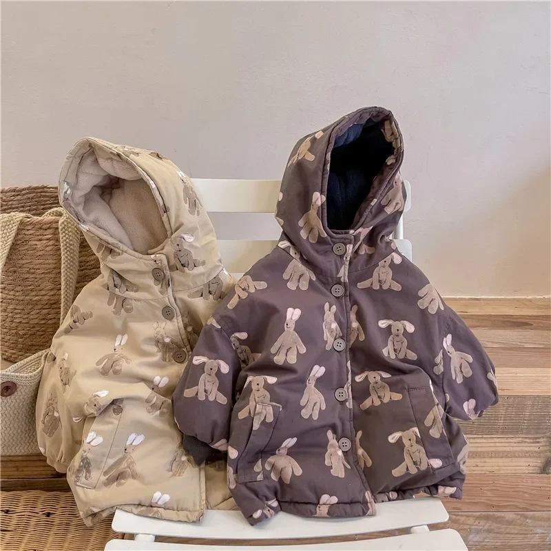 

Children From 1 To 7 Years Coat With Hood Korean Baby Clothing Girl Boy Jacket Warm Winter Outerwear Cartoon Kids Thick Padded