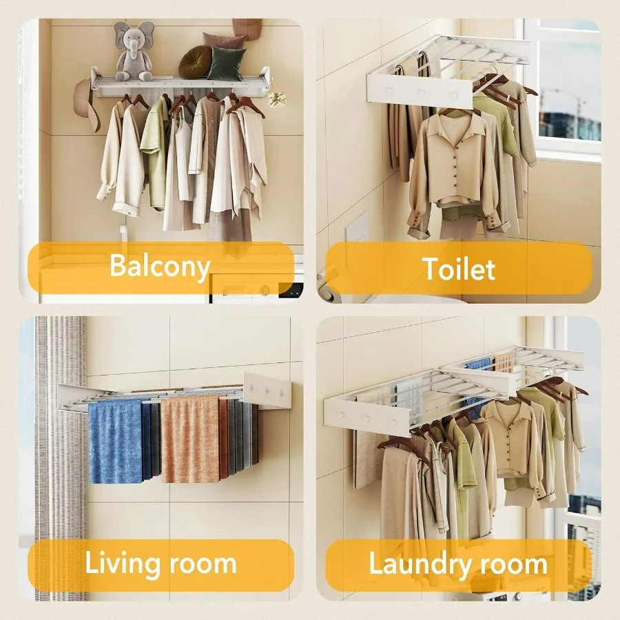 Wall Mounted Laundry Drying Rack with 6 Aluminium Poles for Home Use Foldable and Collapsible Design for Efficient Clothes Dryi