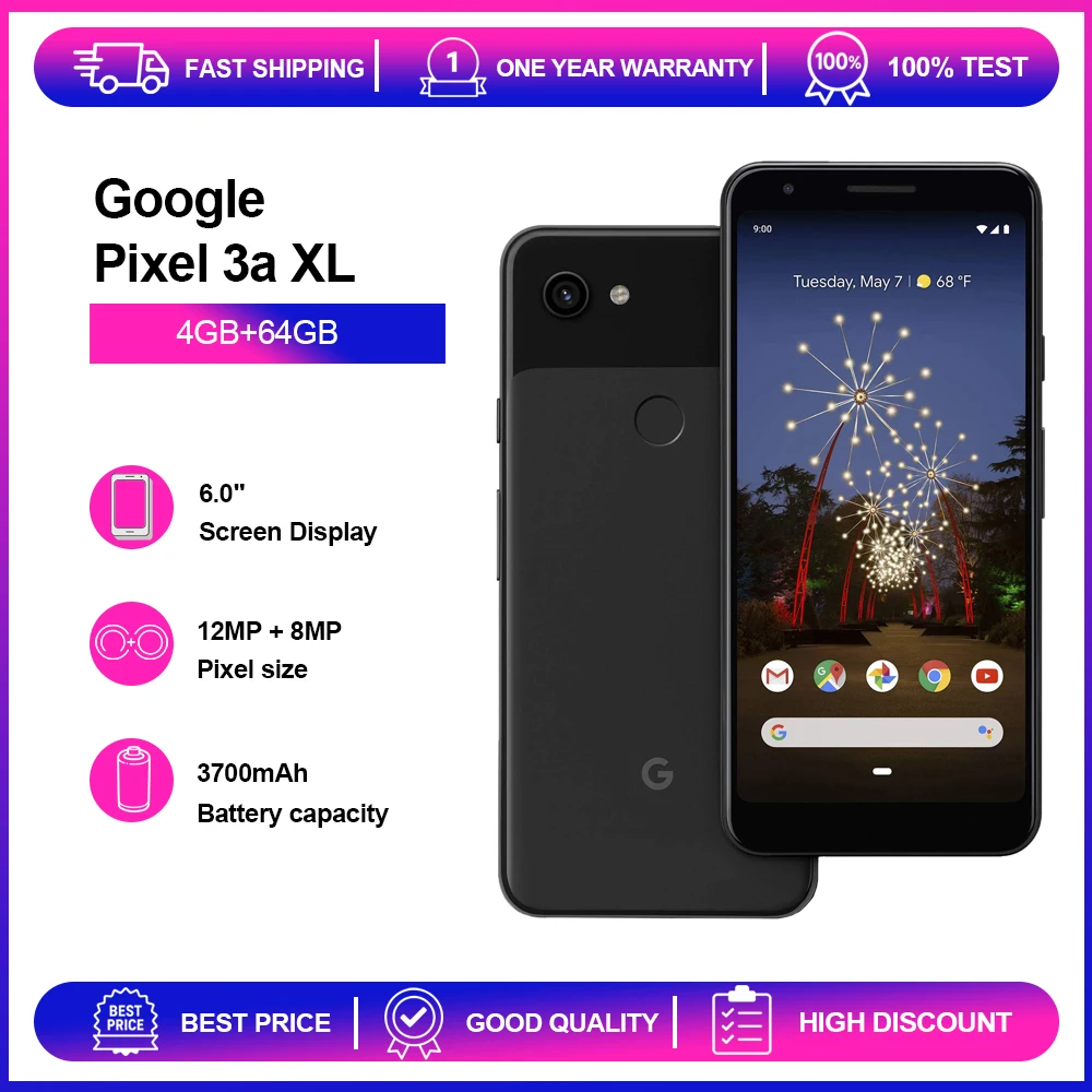 Original Google Pixel 3a XL 4G Mobile Phone NFC 4GB RAM 64GB ROM 6.0'' OLED 12MP Fingerprint Octa-Core SmartPhone