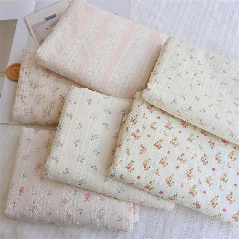 145 x 50 cm gestreifter Jacquard-Stoff aus reiner Baumwolle mit kleinem Blumenmuster, DIY-Stoff für Kinderkleidung, Vorhänge, Röcke – Detail 1