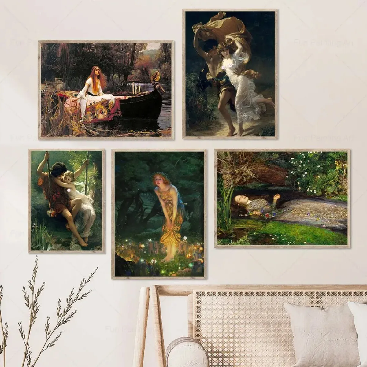 Pre-Raphaelita, conjunto de arte británico, galería, impresión artística de pared, retrato de mujer Vintage, pintura al óleo famosa de Ophelia, póster de decoración para la habitación del hogar