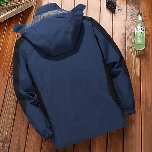 Imagen 2 del producto Chaqueta con capucha impermeable y resistente al viento para hombre Abrigo con cremallera Resistente al desgaste Transpirable Adecuado para desplazamientos diarios Chaqueta de senderismo al aire libre
