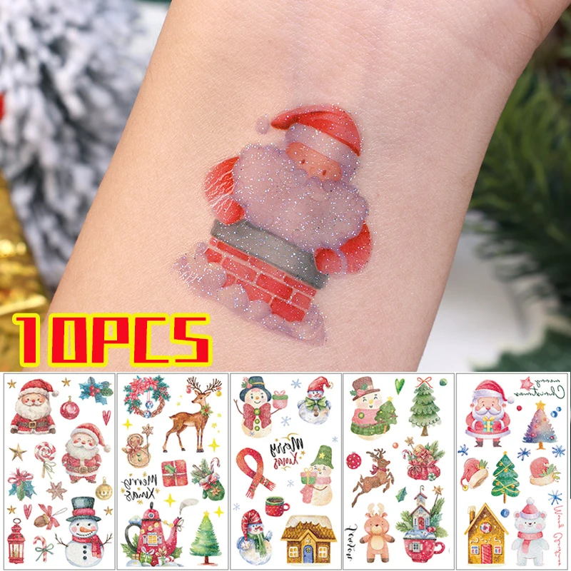 Tatuajes Temporales de Navidad, pegatina de transferencia para cara, brazo, arte corporal, pegatinas de tatuaje de dibujos animados, calcomanías de decoración de maquillaje para fiesta y Festival