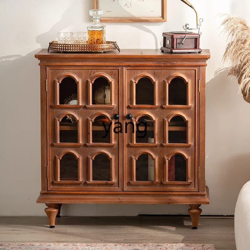 LH retro solid wood dining side cabinet household living room against the wall sofa small side cabinet antique locker