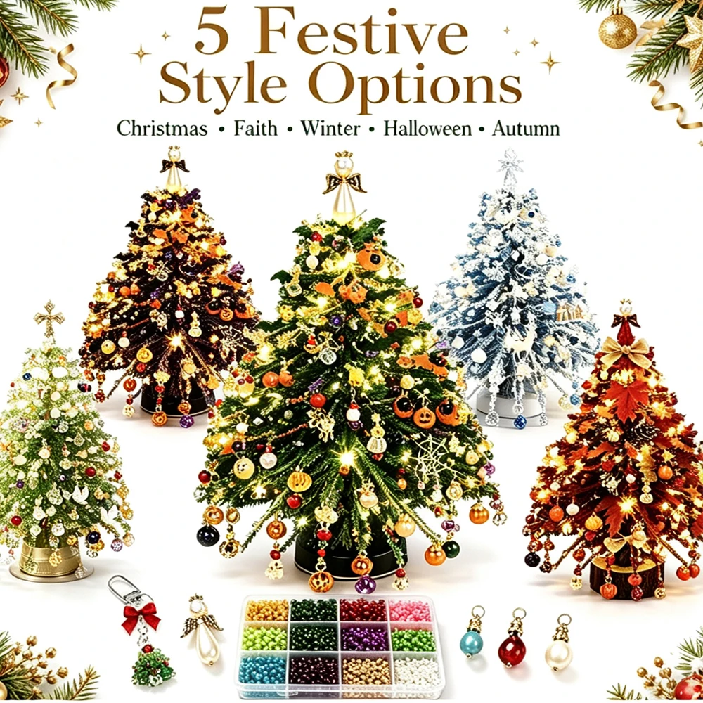 Handmade DlY Beaded Christmas Tree Making Kit Mini Crystal Bead Christmas Tree Desktop Decor Christmas DlY Craft Supplies Creati
