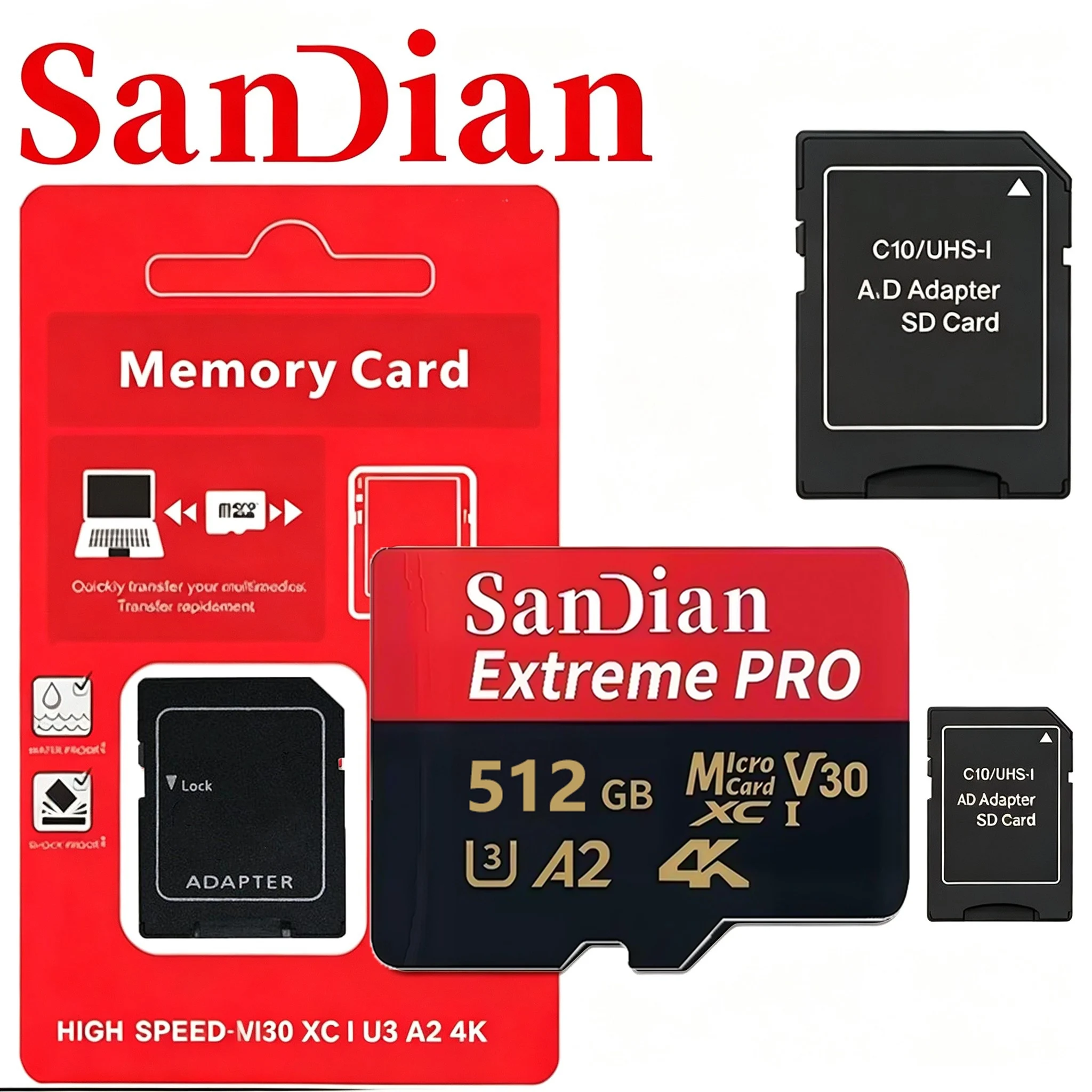 Micro TF SD Card 32GB Memory Card 256GB SD Cards 512GB TF Cards 4K 8K for Driving Recorder/Phone/Speaker/PC Mac/Sport Camera