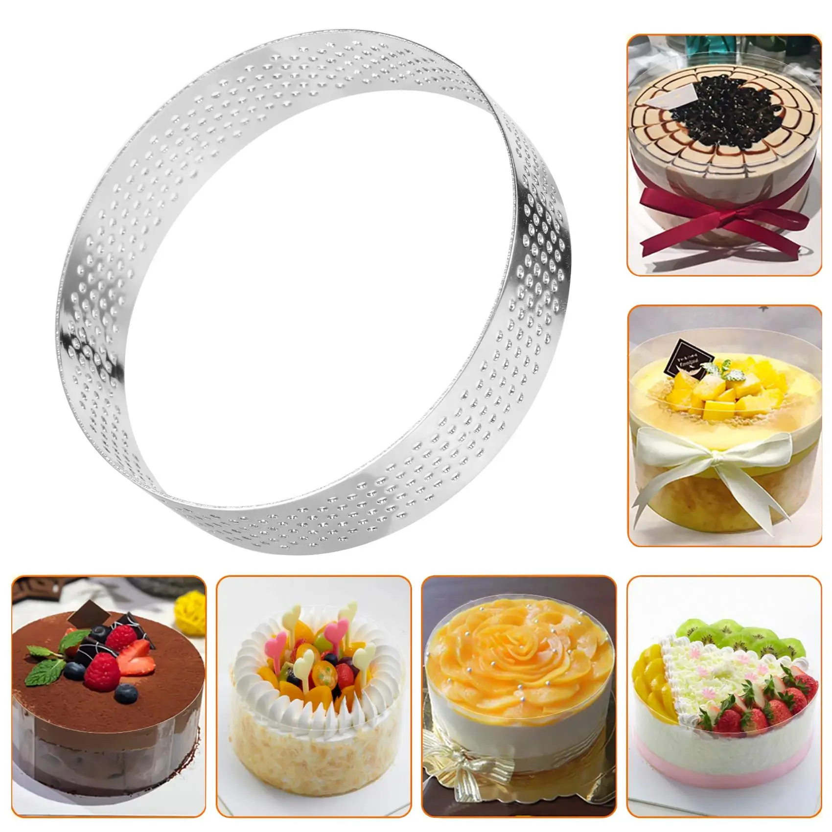 Hot sale 10 Pcs Circular Stainless Steel Tart Ring Tower Pie Cake Mould Baking Tools Perforated Cake Mousse Ring,8cm