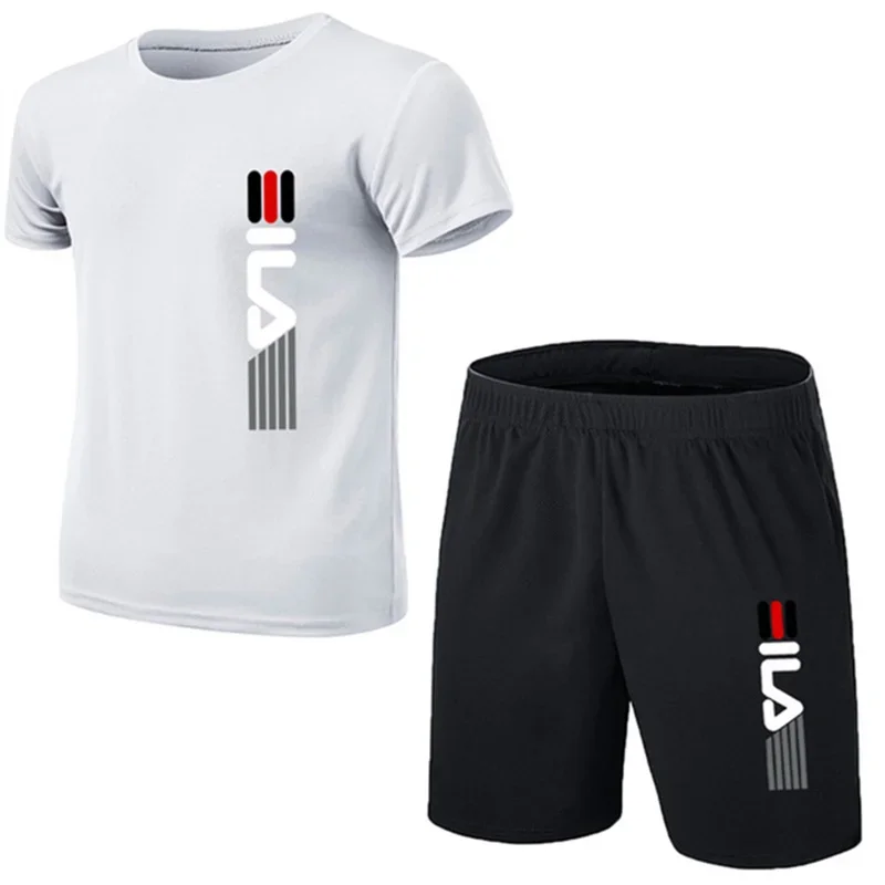 Moda masculina de verão simples fitness duas peças oversized moda manga curta e shorts define tamanho casual terno esportivo masculino