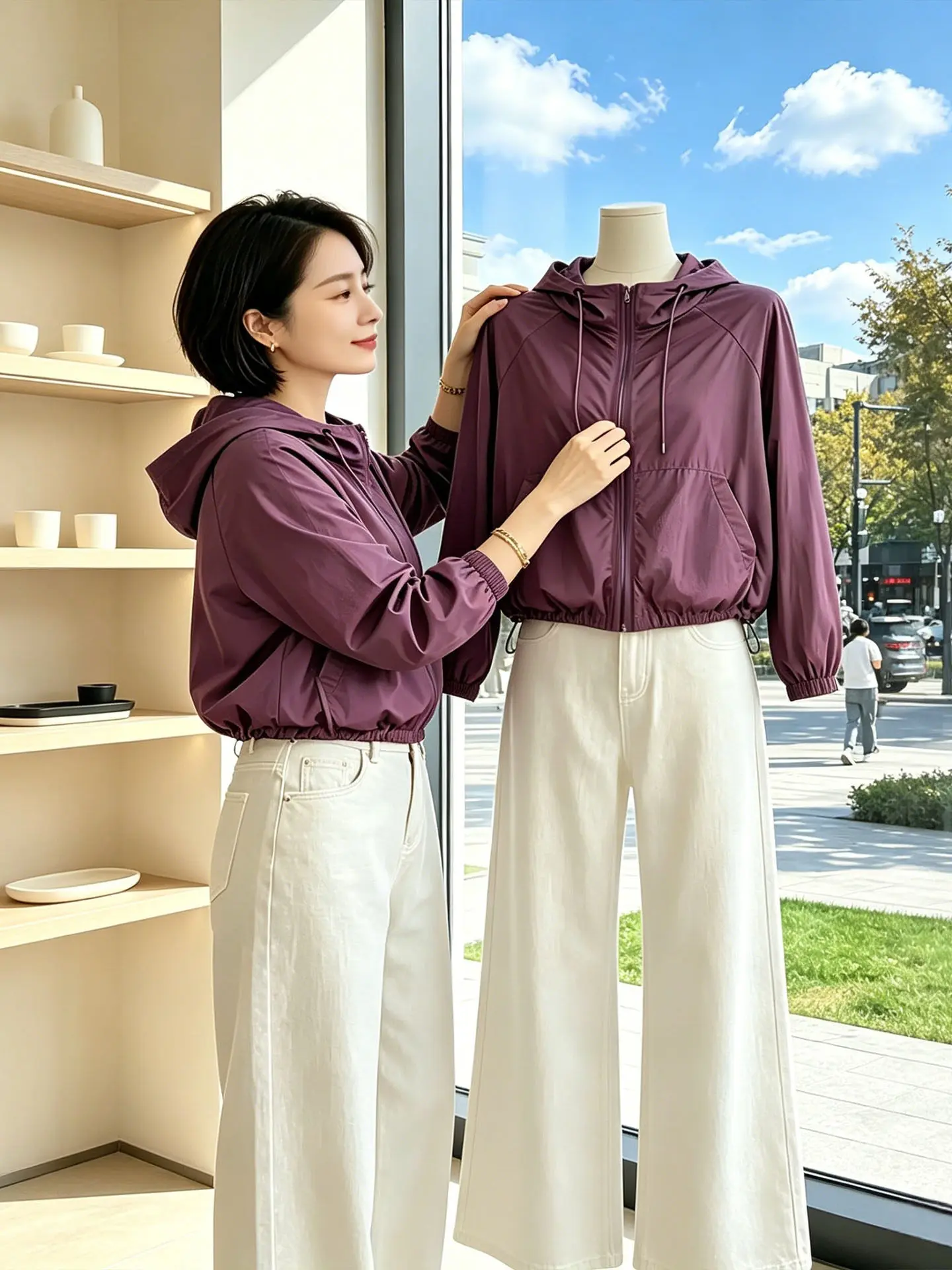 

Summer 2026 Women's Lightweight Breathable Loose Casual Short Coat with Hood Sun Protection Fashionable Versatile Top
