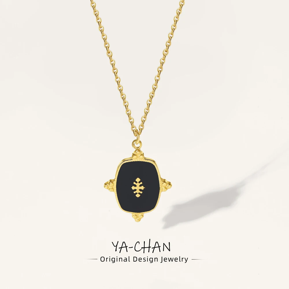 

YACHAN 316L Stainless Steel Golden Chain Necklace for Woman Pendant Black Natural Stone Irregular Trendy Jewelry Necklaces